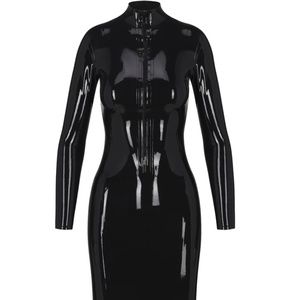 SKIMS sold out LATEX LONG SLEEVE DRESS ONYX / XS BRAND NEW NEVER WORN